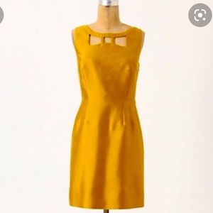 Anthropologie Maeve Mustard Bow Cut Out Dress